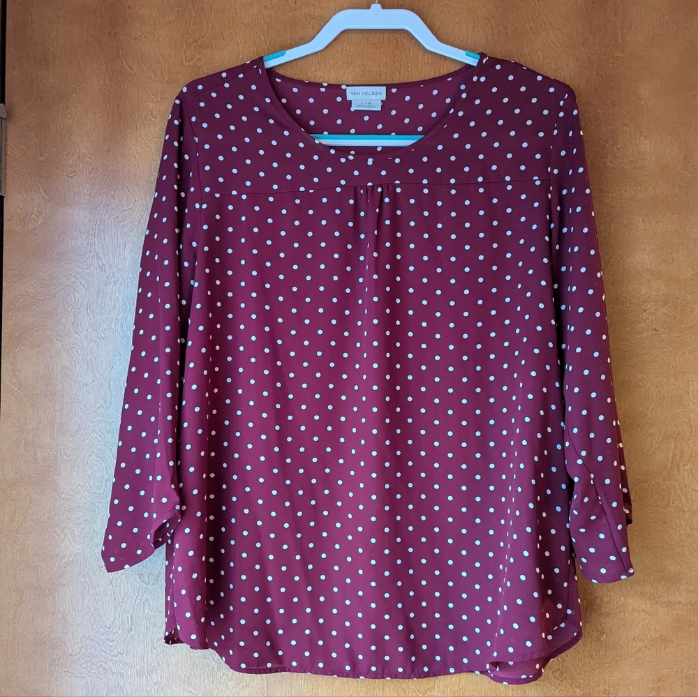 Van Heusen Burgundy Polka Dot Scoop Neck Blouse